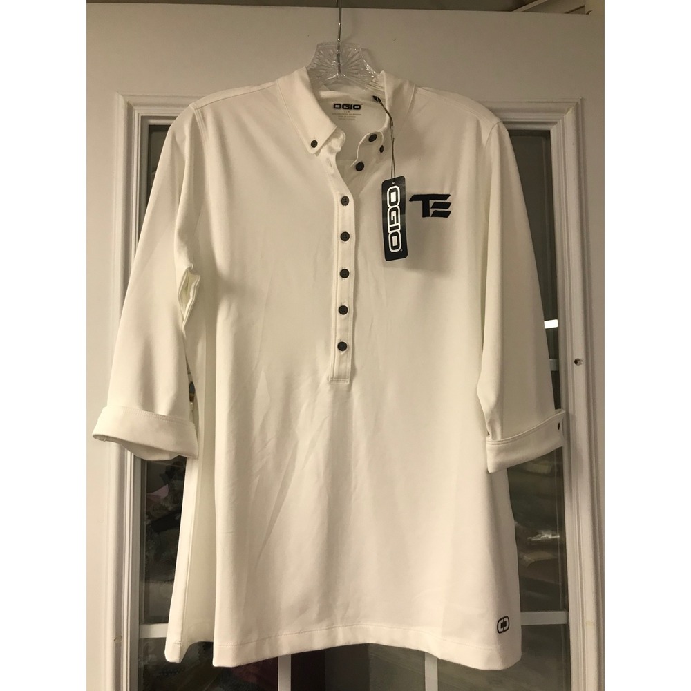 OGIO‎ Women's White 3/4 Sleeve Polo Shirt Top L/G Polyester Spandex Golf